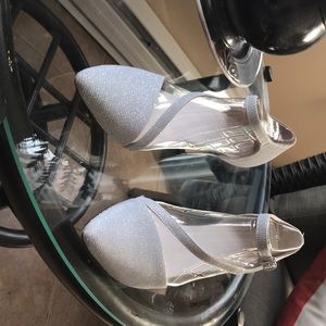 special occasion shoes , silver ,sparkly , worn once .